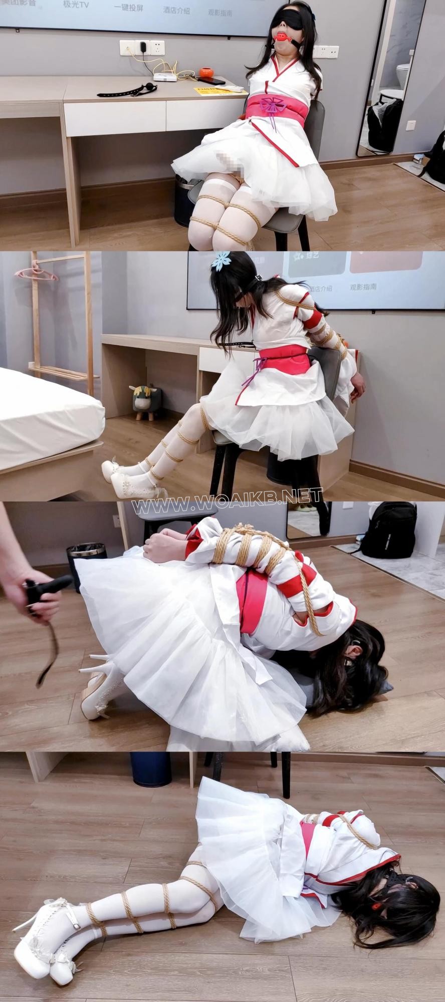 《甜妹故事汇》-第十九集-和服浴衣被欧式直臂紧缚+蛇缚多节并腿捆+大口球+固定椅子…