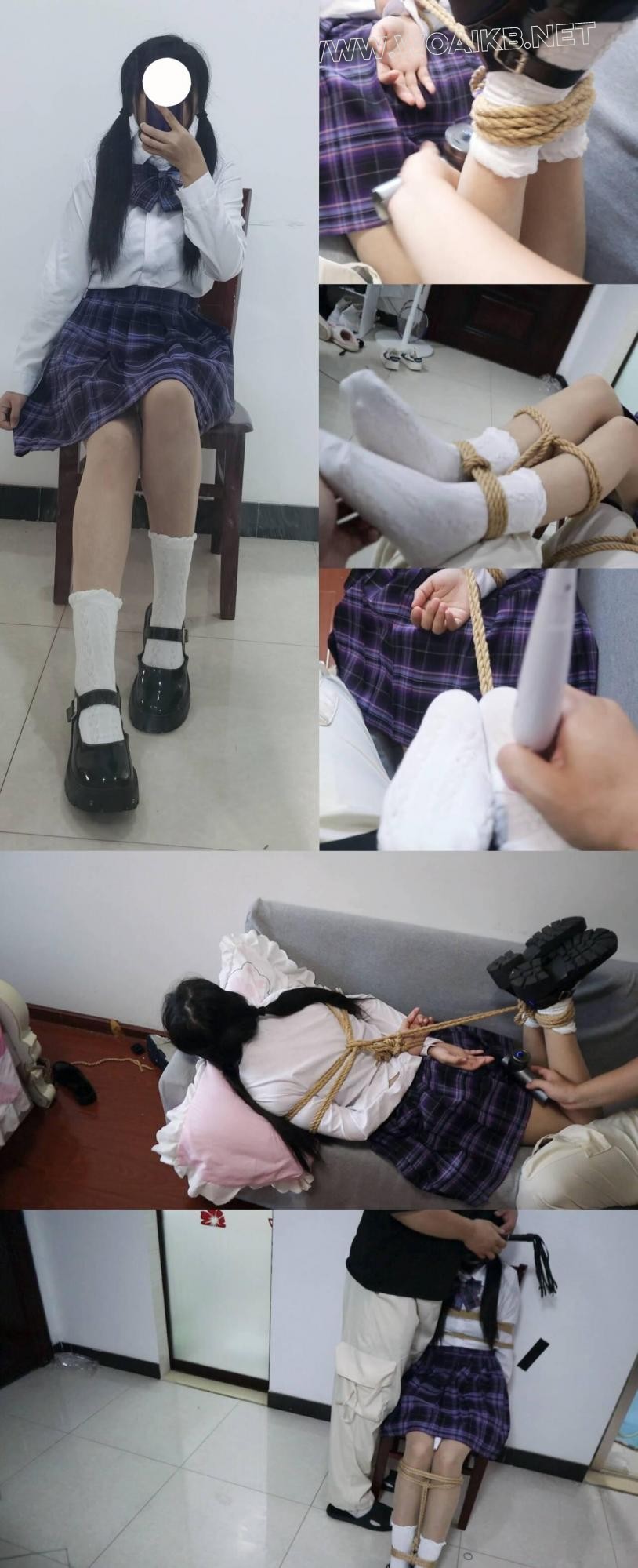 【荷仙少女】双视角 美美自拍后被抓起调教的安安姐姐，绳子死死绑住的敏感双马尾的…