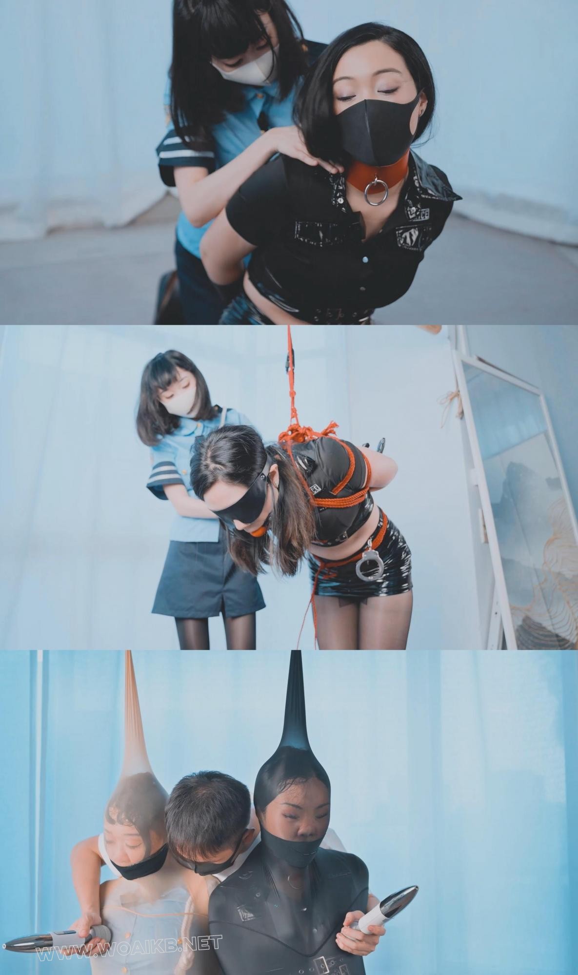 反差！日系甜妹VS美系御姐，瘦弱甜妹捆绑丰满御姐！女女百合，捆绑乱摸！最后双双…