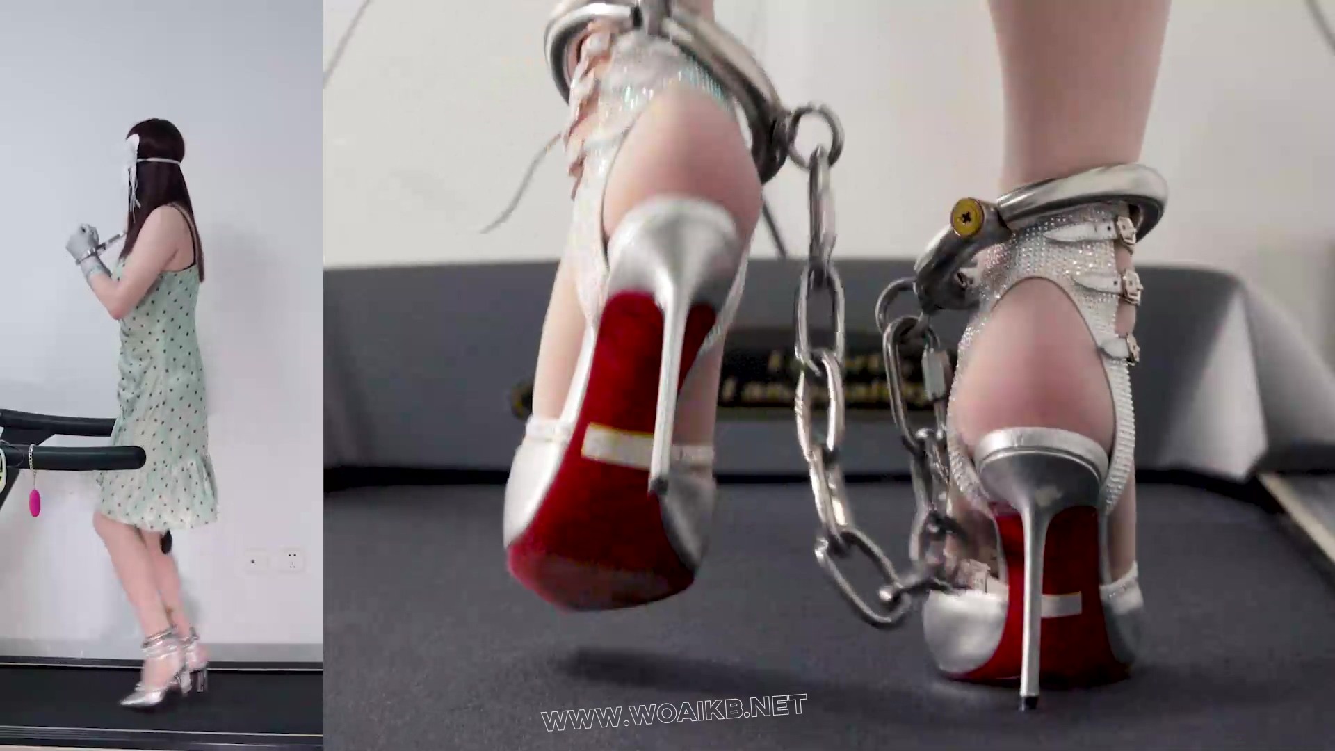 手足钢枷铐镣禁锢皮鞭抽打青裙肉丝银高跟+充气GS、震动BB、无线TD、电动PJ与跑步机 预览图 13
