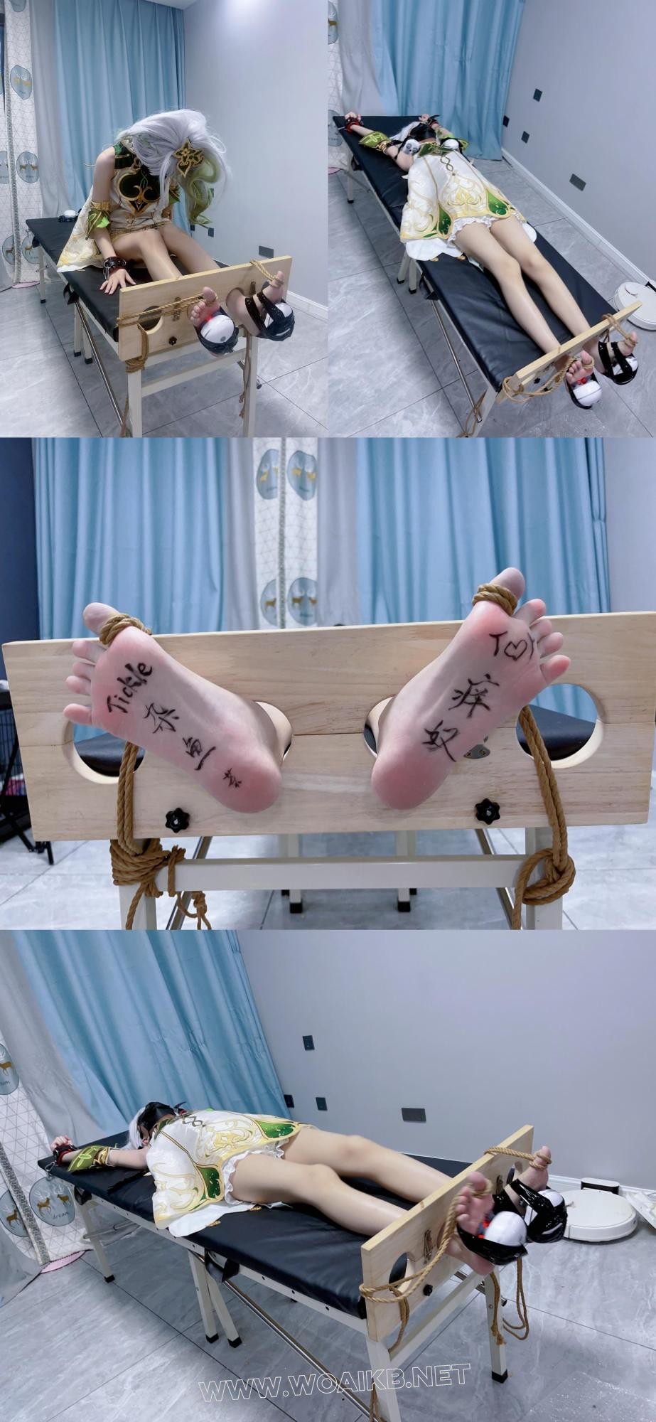 小草神的山药泥地狱痒责2（下），极限感官折磨，足底、腋窝4个按摩仪痒刑放置+手指…