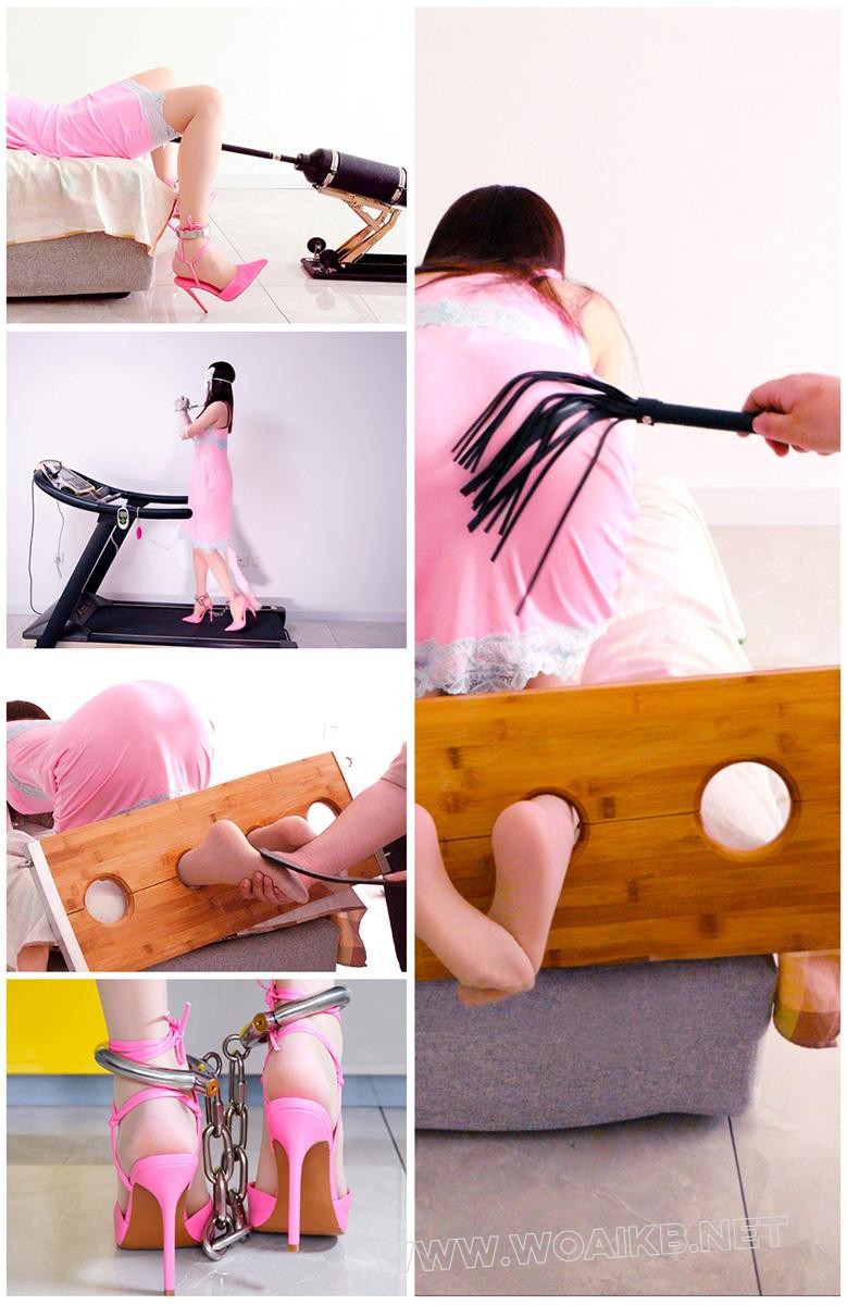 抽打虐足 枷锁禁锢 枷锁禁锢鞭打肉丝睡裙粉高跟+金属GS、电动BB、无线TD、P机与跑步机