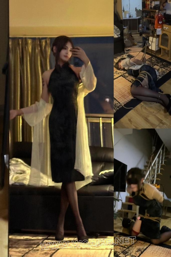 野子自缚系列|旗袍黑丝高跟吊缚,三种吊缚姿势,负重30kg哑铃吊缚,疼痛难忍口水…