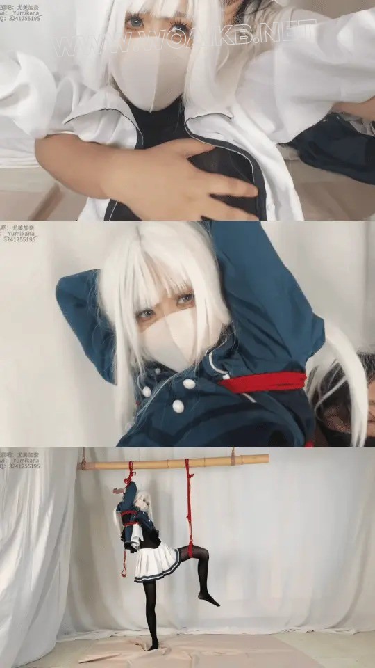 闪之轨迹3阿尔缇娜COS定拍！超可爱白毛！内穿黑丝连体衣+片足吊缚+身体玩弄+强制打…