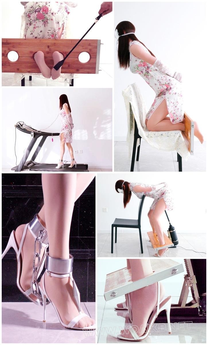 虐足鞭打 炮机强高 木枷铐镣禁锢的旗袍肉丝白凉高+金属GS、TD、电动P机与跑步机