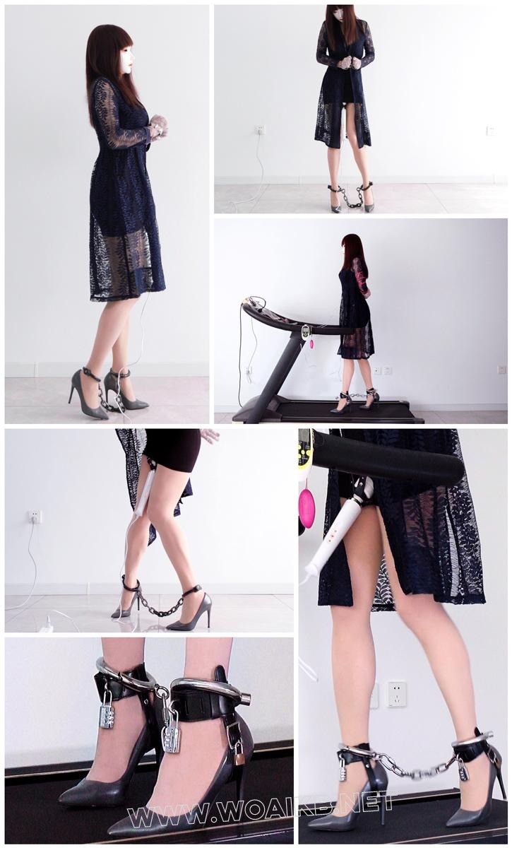 虐足铐镣 带锁高跟 铐镣禁锢的带锁束缚带肉丝灰高跟+金属GS、TD、电动BB与跑步机