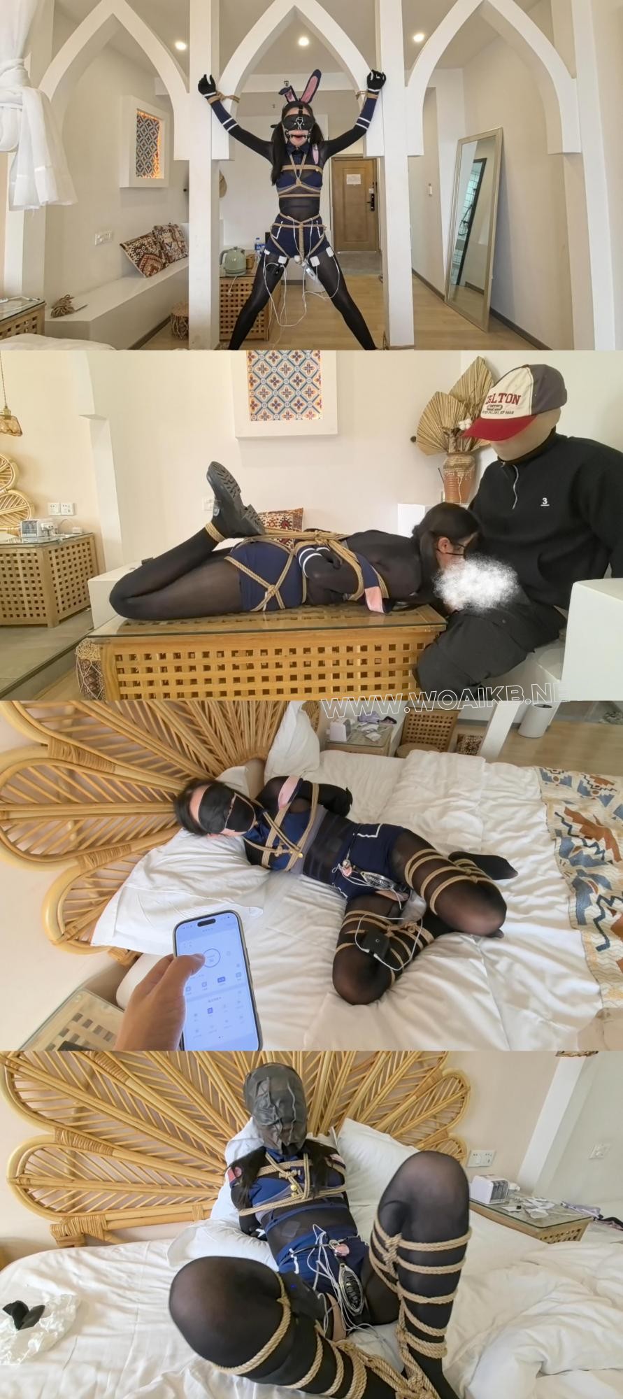 【小sao兔】连体油光黑丝+大字缚 震动强高+电击+SP ZW+驷马+口暴含精+贞操锁...