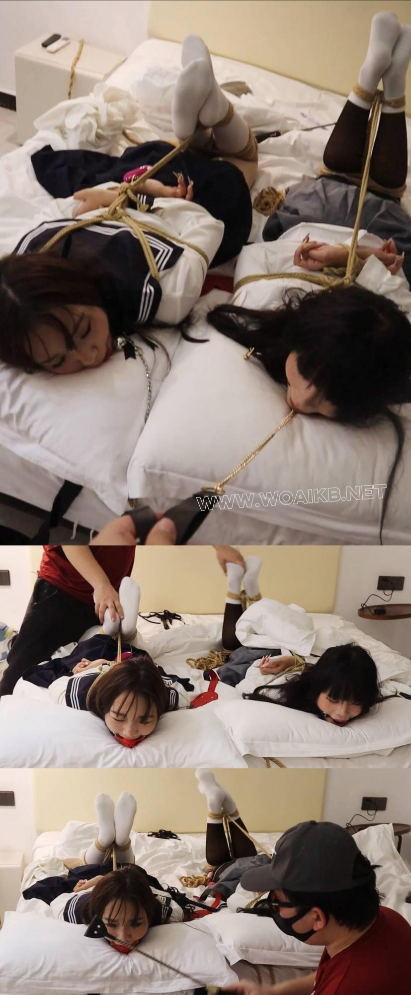 《陌生男在302房间的学生姐妹捕获调教》3 驷马绑学生姐妹，安玩具振+电击鞭虐+强迫...