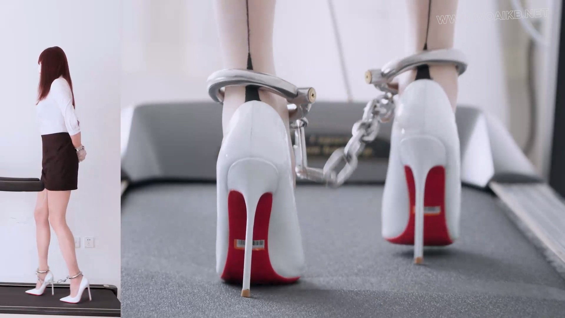 短裙高跟 炮机强高 铐镣禁锢的超短裙竖线肉丝13CM白高跟+金属GS、TD、炮机与跑步机 预览图 12